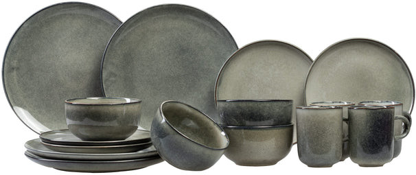 Salt & Pepper Geschirrset Meridian - Grün/Blau - 16-teilig / 4 Personen - 4 Speiseteller, 4 Frühstücksteller, 4 Schalen und 4 Tassen