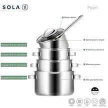 Sola Topfset Pearl 4-teilig – Edelstahl – downdraft-geeignet + Sola Schmorpfanne Fair Ø 28 cm – geeignet für alle Herdarten