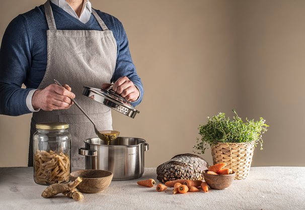 Sola Topfset Pearl 4-teilig – Edelstahl – downdraft-geeignet + Sola Schmorpfanne Fair Ø 28 cm – geeignet für alle Herdarten