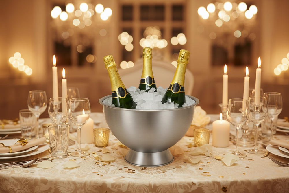Cookinglife Champagne Eimer - Champagneschale - Gebürsteter Edelstahl ø 30 cm