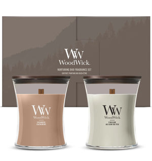 WoodWick Geschenkset Duftkerzen Medium Fireside & Cashmere - 2 Stück - Duftkerze im Glas - Holzdocht